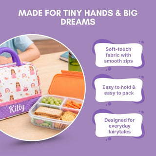 Cots and Cuddles Cute Pretty Princess Theme Printed Canvas Lunch Bag for Kids