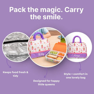 Cots and Cuddles Cute Pretty Princess Theme Printed Canvas Lunch Bag for Kids