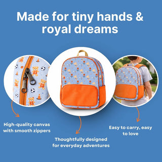 Cots and Cuddles Cute Sporty Bear Theme Printed Canvas Backpack for Kids