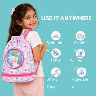 Cute Cartoon Themed Kids Swimming Bag with Shoe Pocket (UNICORN)