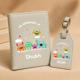Personalized Passport Cover & Luggage Tag  for Kids | Custom Name Travel Accessories (Monsters) (PREPAID ONLY)