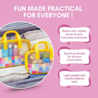 Pack Of 2 | Multipurpose Clear Storage Bag with Check Pattern & Handle – Combo Pack