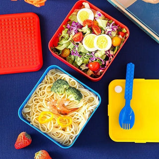 LEGO Brick Double Layer Lunch Box for Kids – Bento Style with Elastic Strap