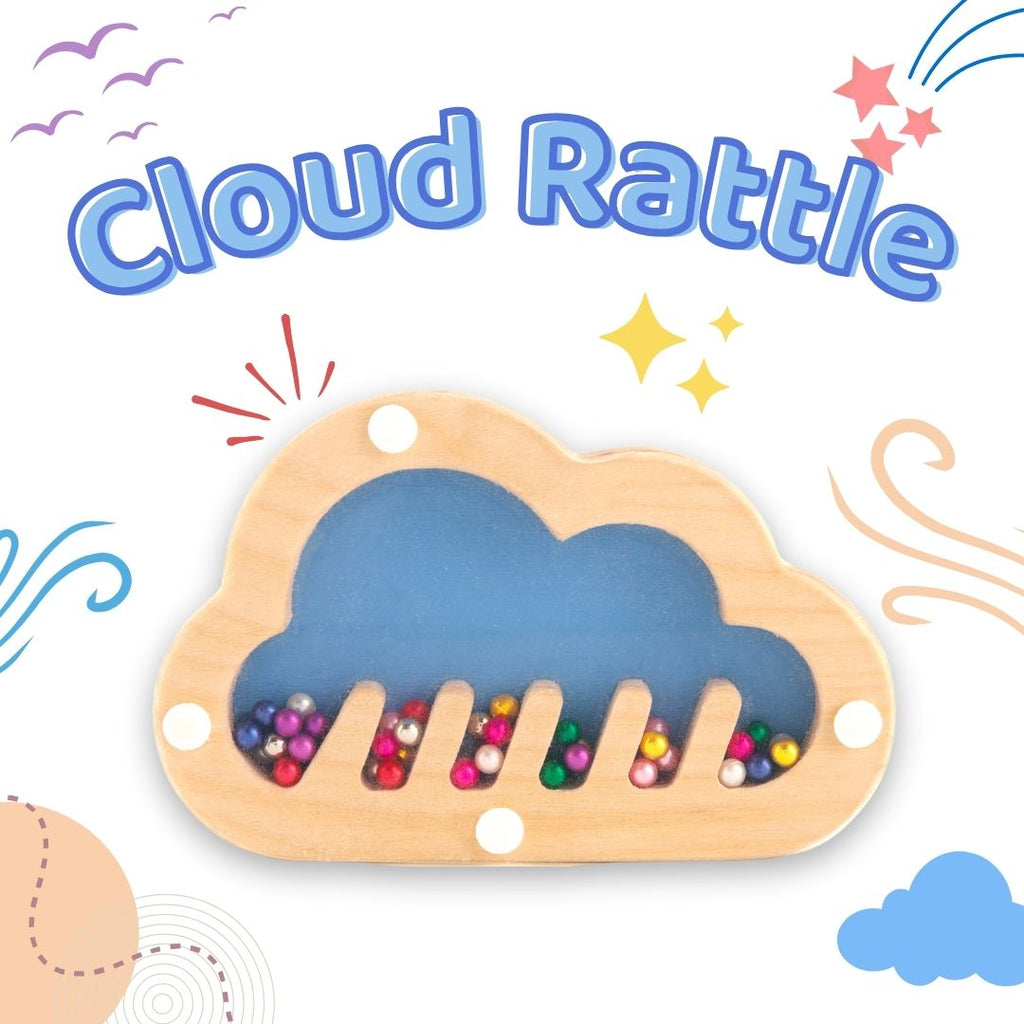 Cots and Cuddles Wooden Cloud Shape Rattle for Kids Age 6 month+