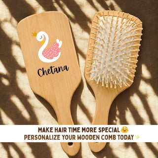 Personalized Wooden Hair Brush for Kids - Swan (PREPAID ONLY)