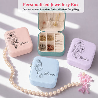 Personalised Jewellery Box - Black Flower - Square (PREPAID ONLY)