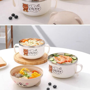 Kawaii Bear Mug: Adorable Stainless Steel Noodle Bowl Breakfast Cup