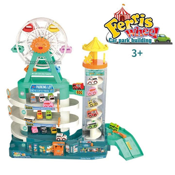 Ferris Wheel Windmill Parking Adventure: Four-Floor Mini Vehicle Parking Lot Building with Kids Tracks and Cars Toy