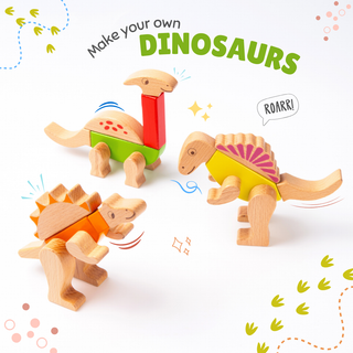 Wooden Dino Magnetic Blocks for Kids