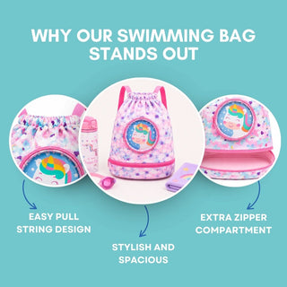 Cute Cartoon Themed Kids Swimming Bag with Shoe Pocket (UNICORN)
