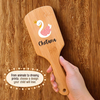 Personalized Wooden Hair Brush for Kids - Swan (PREPAID ONLY)