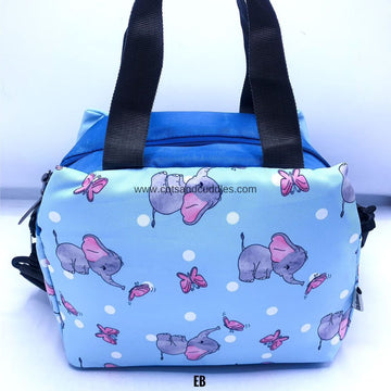 Premium Quality Baby Animals Printed Large Capacity Mesh Padded Lunch Bag: Spacious, Stylish, and Versatile with Adjustable Strap (Elephant)