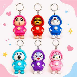 Kawaii face changer keychains - Doraemon, Iron Man, My Melody and more hoodie character designs