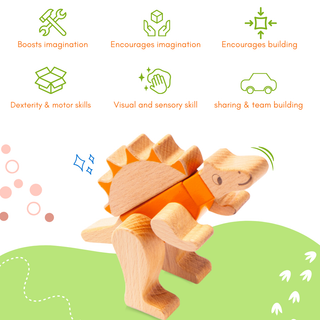 Wooden Dino Magnetic Blocks for Kids