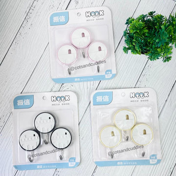 Round Shape Design Wall Sticky Hooks (Pack Of 3 Random Color)