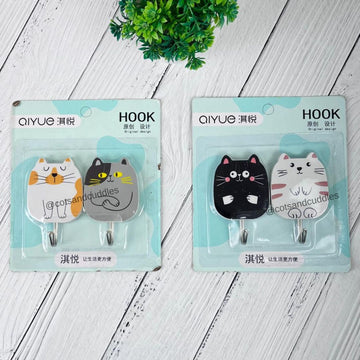 Cat Shape Design Wall Sticky Hooks (Pack Of 2 Random Color)