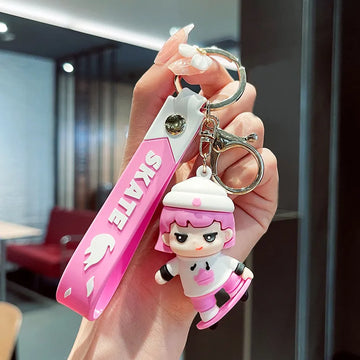 Premium Quality 3D Cute Kawaii Skate Boy & Rabbit Cap Girl Keychains: Adorable Accessories for Kids Pack of 2 (Random Colour)