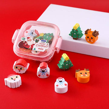 8-Piece Christmas Themed Eraser In Square Jar