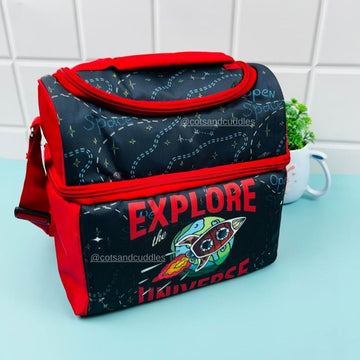 Versatile and Stylish: Fully Padded Double Decker Multipurpose Lunch Bag with Adjustable Strap (Explore Universe)