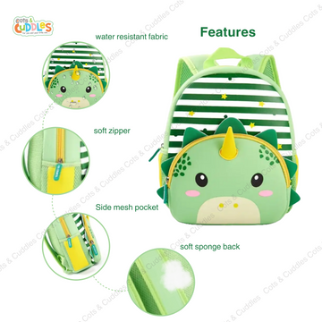 Cute Baby Dinosaur Soft Plush Backpack  with Front Pocket for Kids (Green)