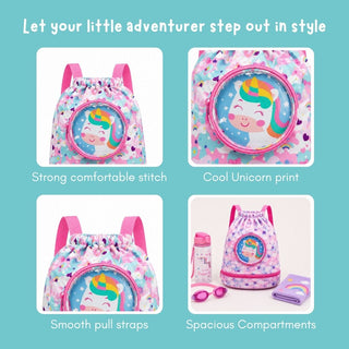 Cute Cartoon Themed Kids Swimming Bag with Shoe Pocket (UNICORN)