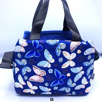Premium Quality Baby Animals Printed Large Capacity Mesh Padded Lunch Bag: Spacious, Stylish, and Versatile with Adjustable Strap (Butterfly)