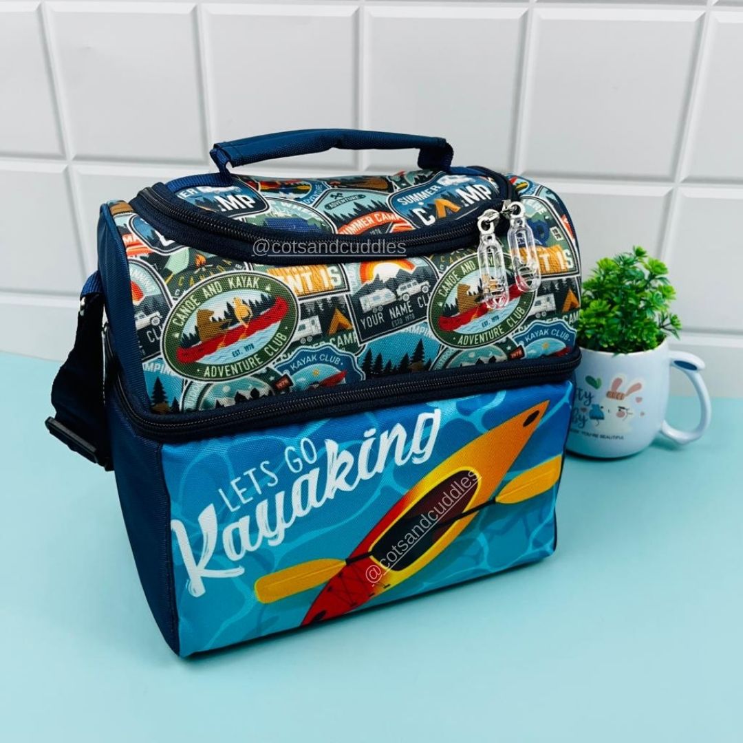 Versatile and Stylish: Fully Padded Double Decker Multipurpose Lunch Bag with Adjustable Strap (Kayaking)