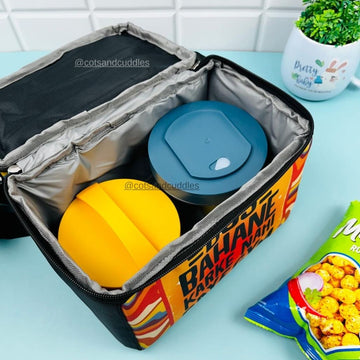Versatile and Stylish: Fully Padded Double Decker Multipurpose Lunch Bag with Adjustable Strap (Speed Car)