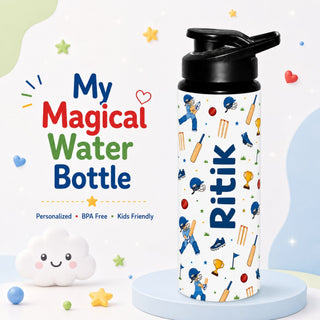 Personalized Water Bottle for Kids - Cricket Player (PREPAID ONLY)