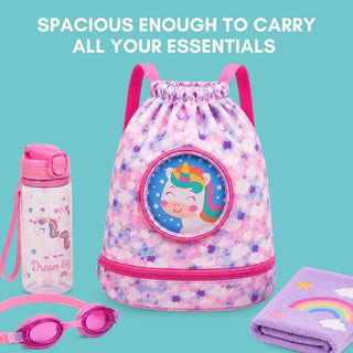 Cute Cartoon Themed Kids Swimming Bag with Shoe Pocket (UNICORN)