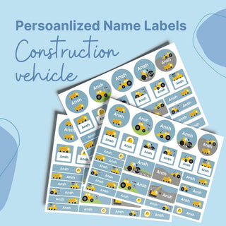 Personalized Name Labels Combo - Construction Vehicles- Pack of 54 (PREPAID ORDER)