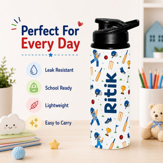 Personalized Water Bottle for Kids - Cricket Player (PREPAID ONLY)