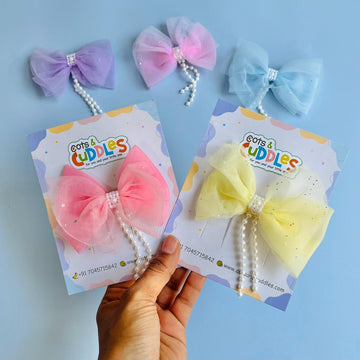 Net Bow Design Pearl Hair Clip for Kids (1pc)