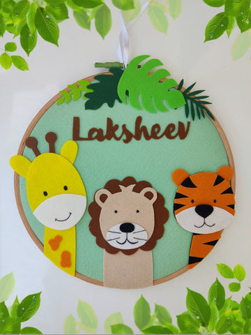 Hand-Crafted Embroidery Hoop Wall Hanging Art for Home Decor - 3 Animals (Giraffe, Lion, Tiger) (PREPAID ORDER)