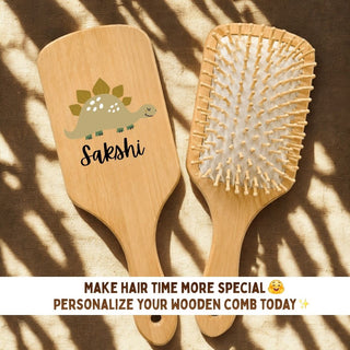 Personalized Wooden Hair Brush for Kids - Dino (PREPAID ONLY)