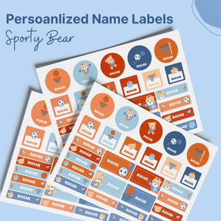 Personalized Name Labels Combo - Sporty Bear - Pack of 54 (PREPAID ORDER)