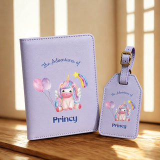 Personalized Passport Cover & Luggage Tag  for Kids | Custom Name Travel Accessories (Unicorn) (PREPAID ONLY)