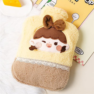 Cute Girl Face Hot Water Bag with Cozy Woolen Outer Cover: Comfort and Charm Combined