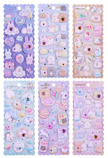Kawaii Puffy Animal Jewel Sticker Sheet Set: Sparkle with Adorable Cuteness