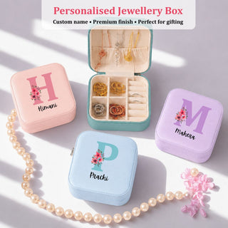 Personalised Jewellery Box with custom name and floral initial in pastel colours
