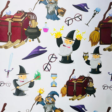 Cartoon Magical Wizard Theme Printed Gift Wrapping Paper (Pack of 10)