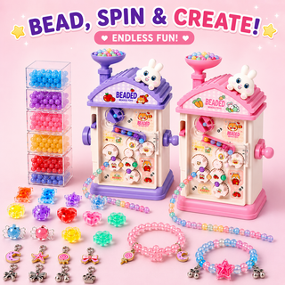 DIY Bead Machine House Jewellery Making Kit for Girls – Colourful Beads & Charms, Age 3+(Random)