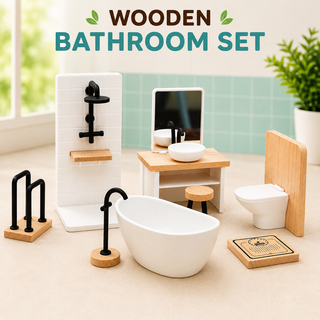 Wooden Dollhouse Bathroom Furniture Set | Miniature Pretend Play Toy for Kids