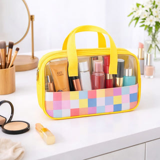 Pack Of 2 | Multipurpose Clear Storage Bag with Check Pattern & Handle – Combo Pack