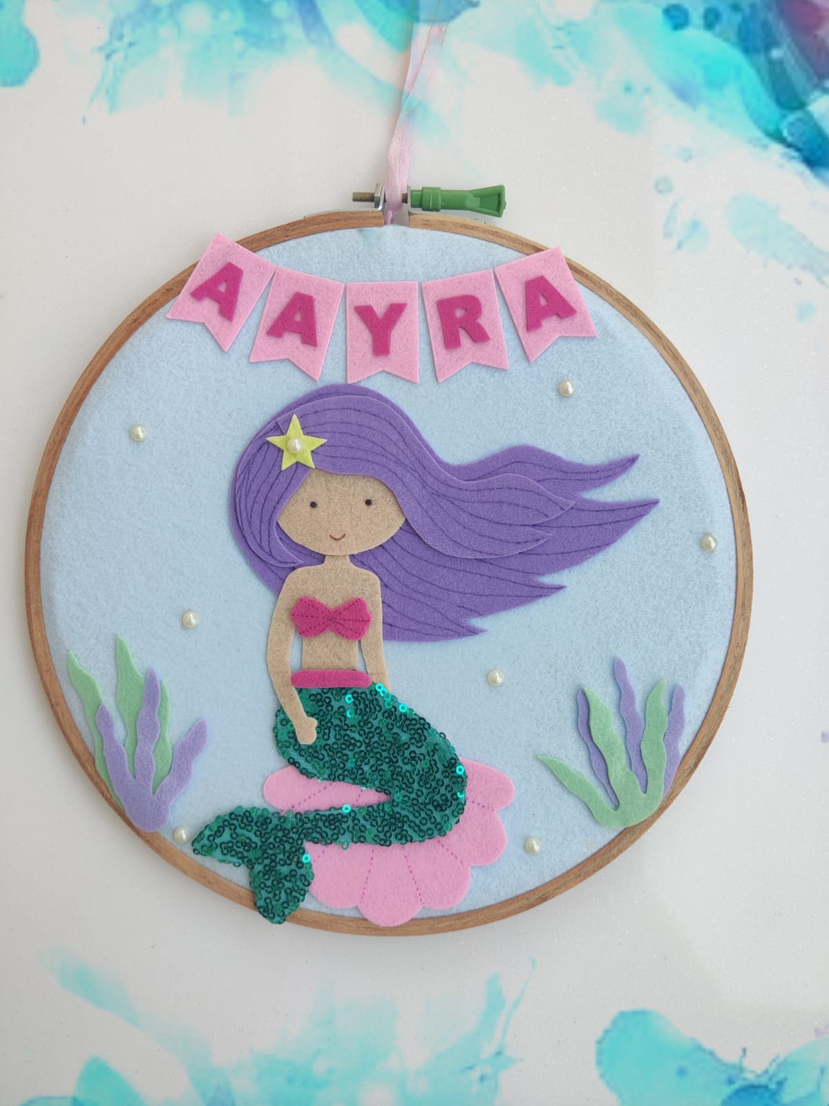 Hand-Crafted Embroidery Hoop Wall Hanging Art for Home Decor - Mermaid (PREPAID ORDER)