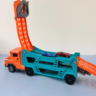 Folding Slide Truck with 3 Die Cast Cars Track Set for Kids Racing & Pretend Play Toy