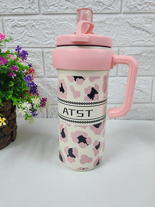 600ML Stylish Printed Water Bottle with Handle & Straw Lid