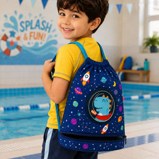 Cute Cartoon Themed Kids Swimming Bag with Shoe Pocket (DINO)