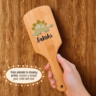 Personalized Wooden Hair Brush for Kids - Dino (PREPAID ONLY)