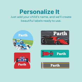 Personalized Name Labels Combo - Speed Racer - Pack of 54 (PREPAID ORDER)
